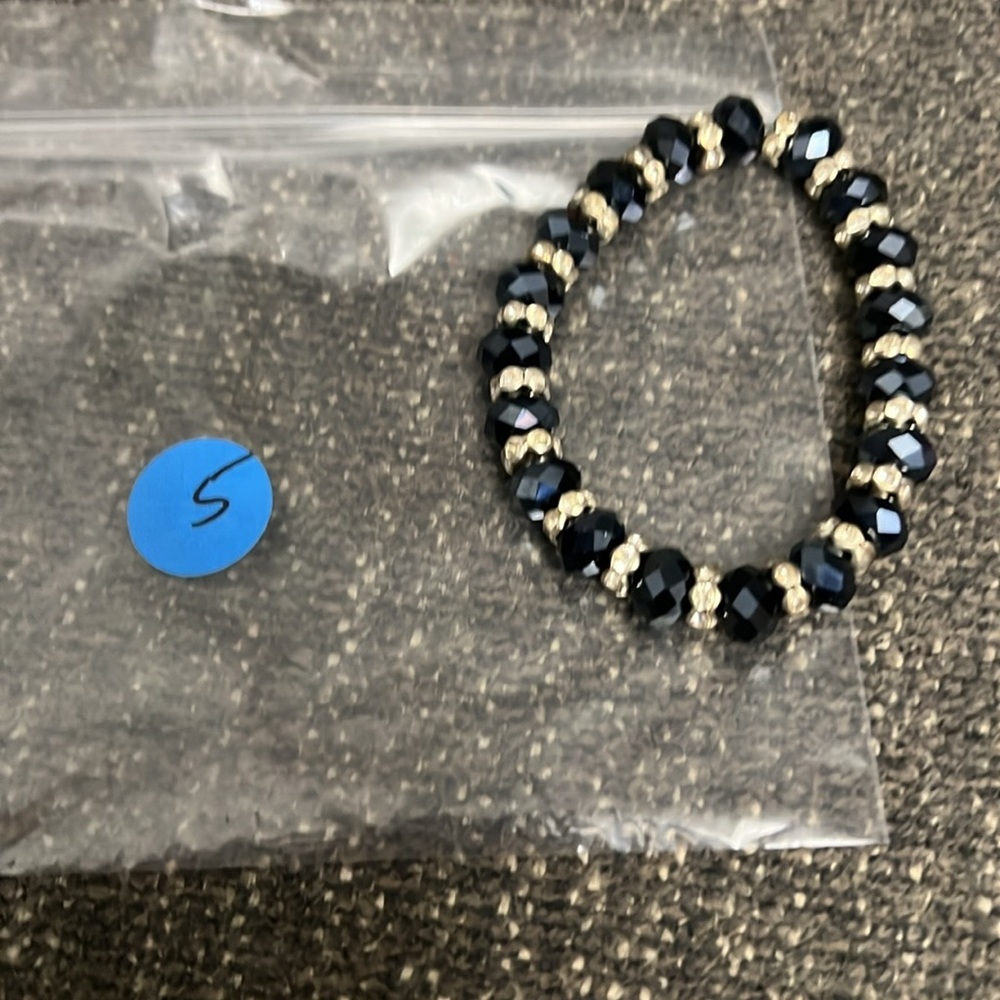 #5 Navy metallic rondelle bracelet with wavy diamante spacers - Picture 2 of 2